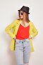 Collared Sleeves Folded Pocket Flap Casual Boyfriend Oversized Lightweight Stretch Fabric Fabric Blazer Jacket-Neon Yellow - 4
