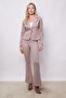 Women's Velvet Lycra Soft Textured Flato Pocketed Long Sleeve Buttoned Blazer Mono Jacket-Beige - 5
