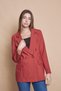 Women's Button Detailed Long Sleeve Stylish Office Ornamental Pocket Flap Fabric Blazer Jacket - Burgundy
