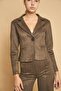Light Lycra Suede Fabric Flato Pocket Long Sleeve Short Blazer Jacket-Khaki - 4