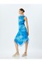 Midi Dress Tulle Sleeveless Abstract Print Draped Asymmetrical Cut Crew Neck - 2