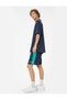 Sports Shorts with Slogan Printed Waist, Lace-Up Stripe Detail, Pockets