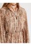 Ethnic Print Mini Dress Long Sleeve Lightweight Tie-Up Stand Collar - 5