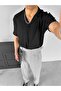 Men's Long Fit Seersucker Flexible Cuban Collar Shirt Black - 2