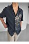 Men's Oversized'Young Atelier' Printed Flower Pattern Shirt Black - 3
