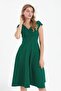 Women's Short Sleeve Double Breasted Collar Skirt Flounce Crepe Dress - 3