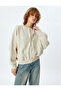 Oversized Zippered Sweatshirt with Stitching Detail and Crew Neck