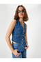 Sleeveless Buttoned V-Neck Denim Vest - Slim Fit