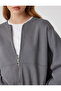 Oversized Zippered Sweatshirt with Stitching Detail and Crew Neck - 5
