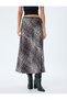 Satin Leopard Skirt Midi Length A-Line Standard Waist - 3