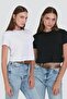 Crew Neck Short Sleeve 2-Piece Crop T-Shirt 956 Black/White
