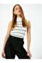 Sleeveless Stand Collar Striped Knitwear Top - 2