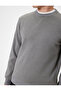 Crew Neck Textured Cotton Blended Long Sleeve Basic Sweatshirt - 5