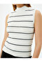 Sleeveless Stand Collar Striped Knitwear Top - 5
