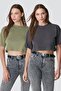 Crew Neck 2-Piece Crop T-Shirt 959 Khaki/Smoked