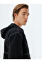Hooded Denim Jacket Oversize Zipper Pocket Detail Cotton