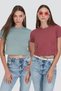 Crew Neck Short Sleeve 2-Piece Crop T-Shirt 956 Çağla/Dried Rose