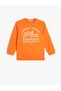 Skateboard Printed Long Sleeve Crew Neck Raised Sweatshirt
