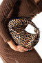 Moon Women's Knitted Patterned Leopard Patterned Knot Detailed Design Handbag Leopard - 4