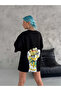 Unisex Crew Neck Printed Oversize T-Shirt - Black - 2