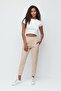 High Waist Cuffed Leg Jogger Sweatpants 811 Beige