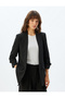 Shawl Collar Blazer Jacket 3/4 Sleeves with Covered Pocket Detail in Crepe Fabric - 3