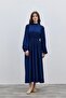Navy Blue Balloon Sleeve Dress - 4