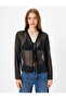 Tulle Sheer Shirt Front Tie Detail Long Sleeve - 3