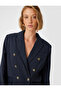 Double-Breasted Blazer Jacket, Hip Length, Covered Double Pockets, Buttoned - 2