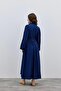 Navy Blue Balloon Sleeve Dress - 5