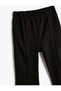 Flared Leg Trousers with Ribbed Slit Detail and Elastic Waist - 3