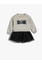Sweat Dress Tutu Skirt Detailed Round Neck Long Sleeve Printed Cotton