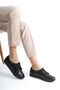Plus-Plus014-0012 Genuine Leather Orthopedic Lace-up Zippered Women's Black Ballet Flats Flats - 5