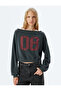 Crop Oversize College Printed Boat Neck Sweatshirt - 3