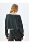 Crop Oversize College Printed Boat Neck Sweatshirt - 4