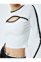 Crop T-Shirt Long Sleeve Window Detail Slim Fit Crew Neck Bias - 5