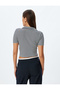 Polo Collar Crop T-Shirt with Half Zipper Detail, Short Sleeves, Slim Fit - 4