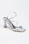 Women's Summer Silver Faux Leather Heeled Shoes - 2