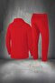 Men's Red New Supra Combed Cotton Breathable Zippered Casual Tracksuit Walking Full Set S-3Xl - 4