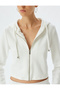 Viscose Basic Zippered Hooded Crop Sweatshirt - 5