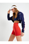 Zippered Crop Sweatshirt Stand Collar Striped Color Block Interlock - 2