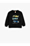 Sweatshirt with Car Print, Long Sleeves, Crew Neck, Embossed