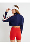 Zippered Crop Sweatshirt Stand Collar Striped Color Block Interlock - 5