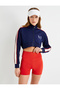 Zippered Crop Sweatshirt Stand Collar Striped Color Block Interlock - 4