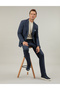 Navy Blue Ex. Slim Fit Wool Cashmere Blend Waist Lace-Up Striped Fabric Pants 50272672-Vr033