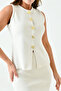 Flexible Knit Fabric Buttoned Sleeveless Vest and High Waist Midi Length Skirt Ecru Double Knit Set 5155 - 4
