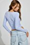 Blue Square Neck Long Sleeve Women's Bodysuit Sh206 - 3