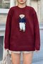 Claret Red Süzene Bear Embroidered Crew Neck Women's Knitwear Sweater - 5