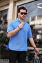 Polo Collar Oversize Half Placket Bamboo Short Sleeve Shirt - Parliament Blue - 2