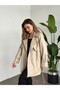 Women's Beige Medium Length Belted Leather Trench Coat 2377 - 3